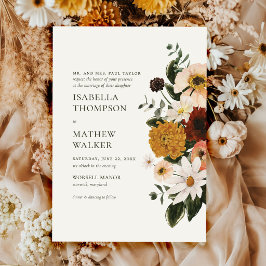 Convite Casamento Boho Flor Silvestre de Outono Borgonha