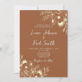 Convite Casamento Boho Flor Silvestre Laranja Queimada