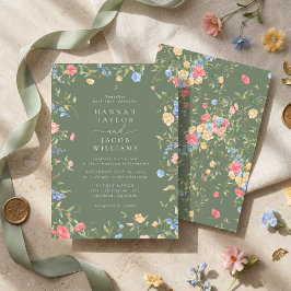 Convite Casamento Boho Flor Silvestre Verde Salvia