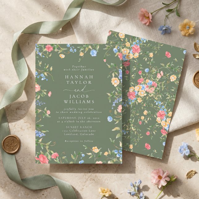 Convite Casamento Boho Flor Silvestre Verde Salvia (Criador carregado)