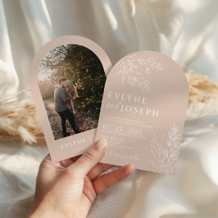 Convite Casamento Boho Floral Arqueado Elegante Herbáceo C