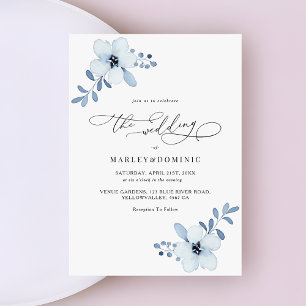 Convite Casamento Boho Floral Azul Po Minimalista