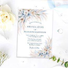 Convite Casamento Boho Floral Azul Romântico e Elegante