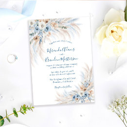 Convite Casamento Boho Floral Caligrafia Azul Romântico