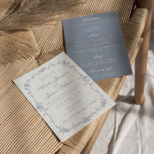 Convite Casamento Boho Floral Ervas Tudo Em Um Azul Empoei