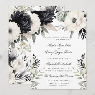 Convite Casamento Boho Floral Escuro Preto Creme