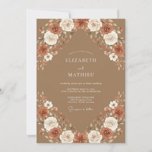 Convite Casamento Boho Floral Outono Camelo