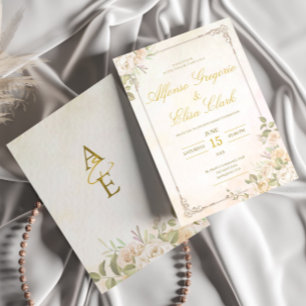 Convite Casamento Boho Floral Vintage Elegante Aquarela