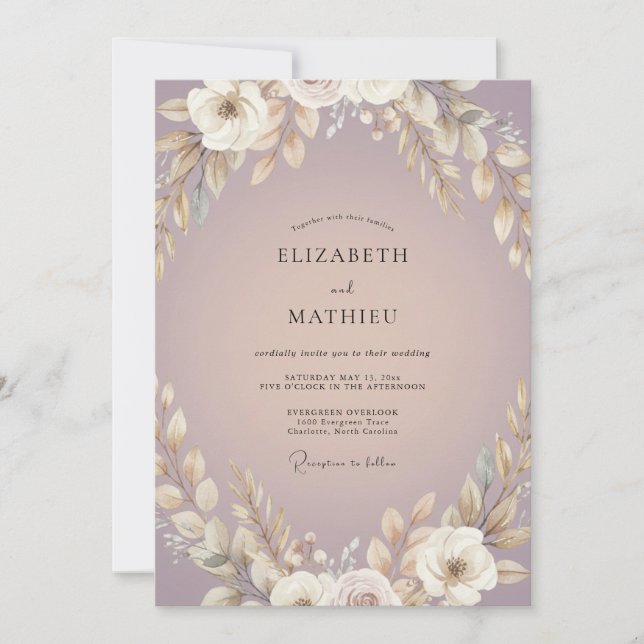 Convite Casamento Boho Folhagem Pó de Pluma (Frente)