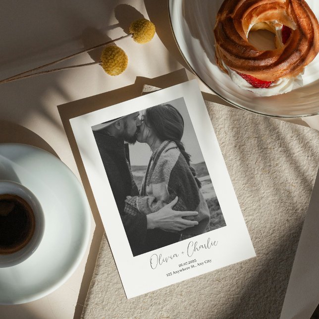 Convite Casamento Boho Foto Minimalista Save the Date  (Simple Elegant Text and Boho Photo Save the Date Invitation)