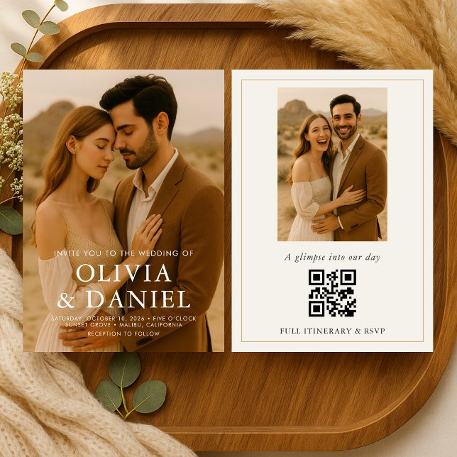 Convite Casamento Boho Foto Minimalista Simples   (Criador carregado)