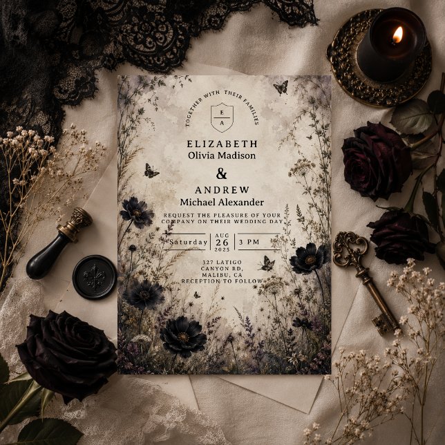 Convite Casamento Boho Goth Sombrio (Criador carregado)