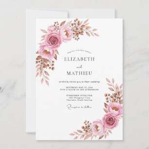 Convite Casamento Boho Gracioso Rosa Empoeirada