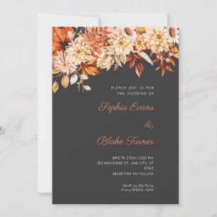 Convite Casamento Boho Laranja Floral Inverno Pedra Cinza