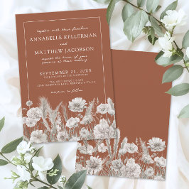 Convite Casamento Boho Laranja Queimado de Flores Silvestr