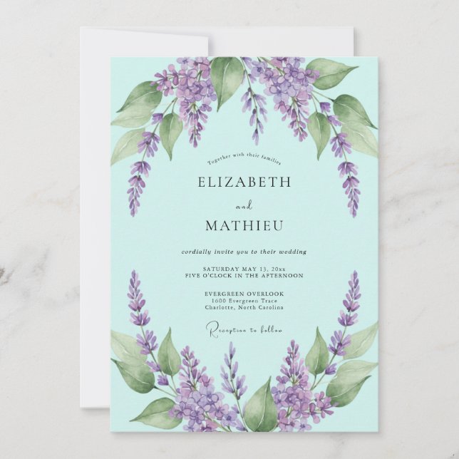 Convite Casamento Boho Lilás Hortênsia Roxa (Frente)