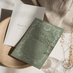 Convite Casamento Boho Monograma Jardim Verde Salvia Flora