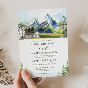 Convite Casamento Boho na Floresta da Montanha em Aquarela