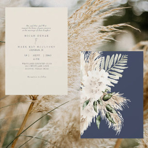 Convite Casamento Boho Navy & Creme Pampas