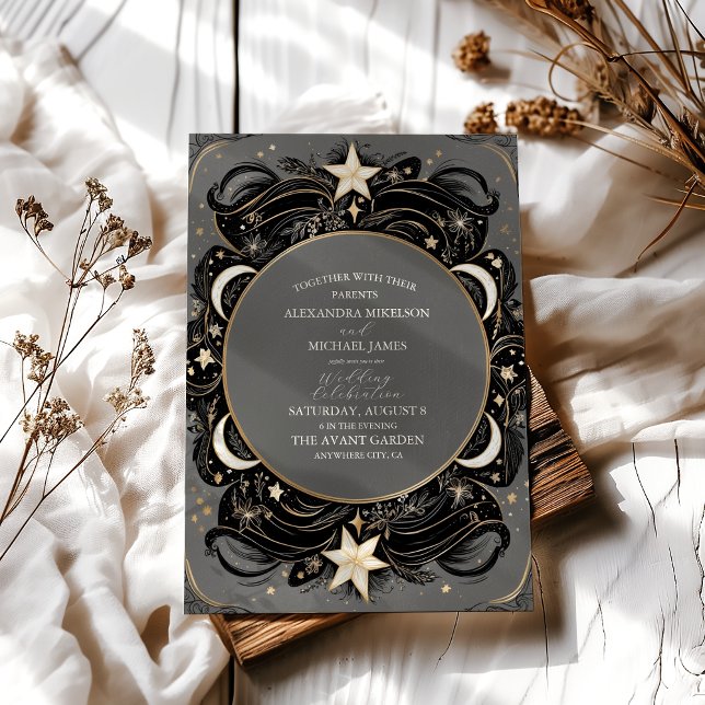Convite Casamento Boho Noite Estrelada Lua Mística Celesti (Criador carregado)