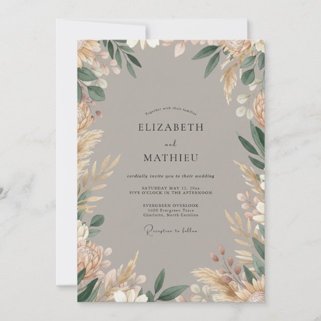 Convite Casamento Boho Orgânico Bege (Frente)