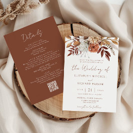Convite Casamento Boho Outono Terracota Floral Tudo Em Um