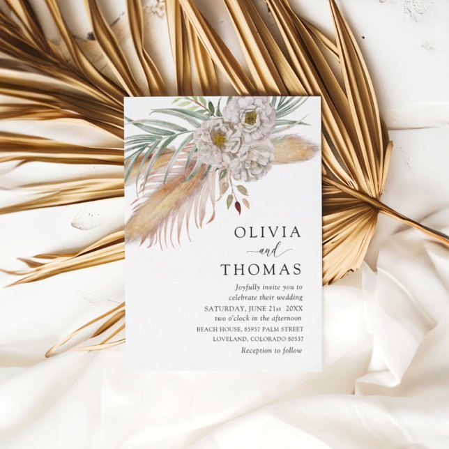 Convite Casamento Boho Pampas & Aquarela Floral (Criador carregado)