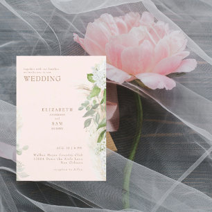 Convite Casamento Boho Pampas Bege Branco Hydraneas