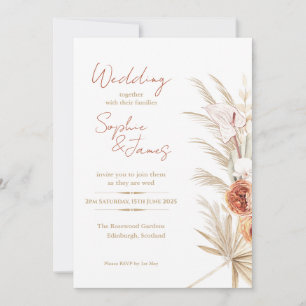Convite Casamento Boho Pampas Rosa Pêssego Palma Tropical