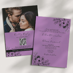 Convite Casamento Boho Preto e Roxo Tudo em Um