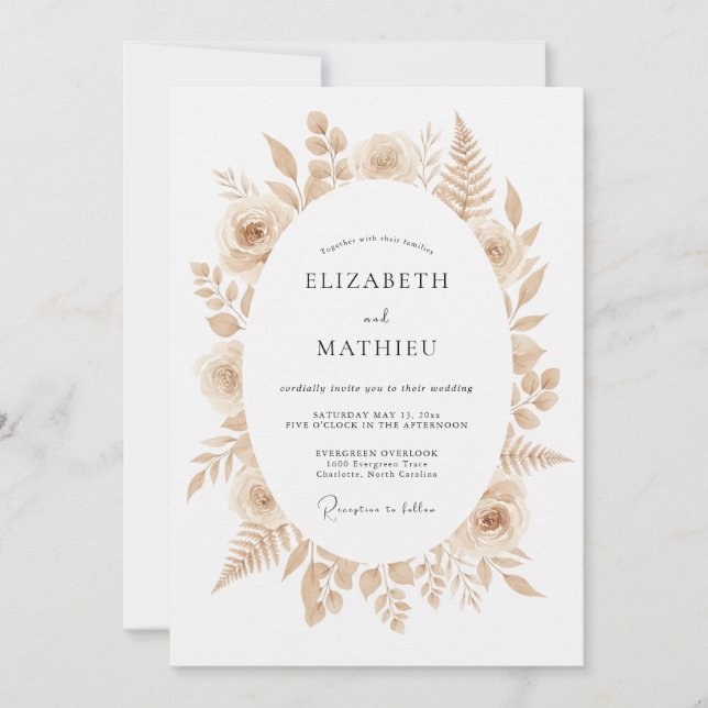 Convite Casamento Boho Refinado Bege (Frente)