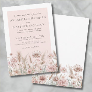 Convite Casamento Boho Rosa Floral Rosado