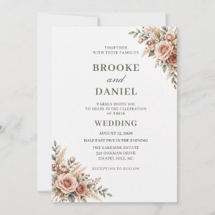 Convite Casamento Boho Rosa Poeira Champanhe