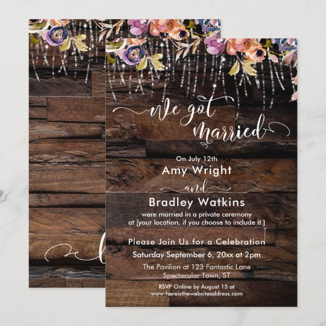 Convite Casamento Boho Rústico Apenas Cerimônia de Casamen (Frente/Verso)