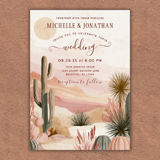 Convite Casamento Boho Sudoeste Deserto de Cacto Aquarela