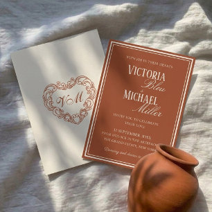 Convite Casamento Boho Terracota Marfim Chic Antigo
