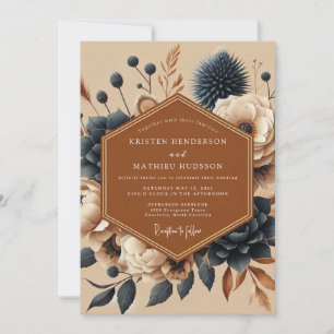 Convite Casamento Boho Terracota Navy