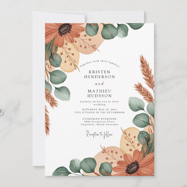 Convite Casamento Boho Terroso de Terracota (Frente)