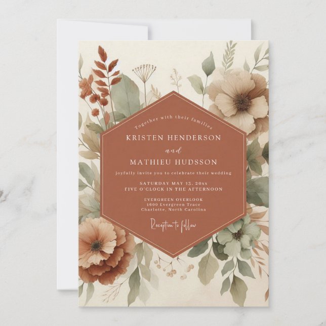 Convite Casamento Boho Terroso de Terracota (Frente)