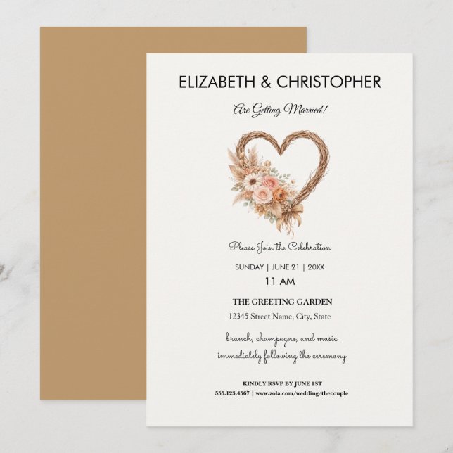 Convite Casamento Boho Terroso Elegante Simples (Frente/Verso)