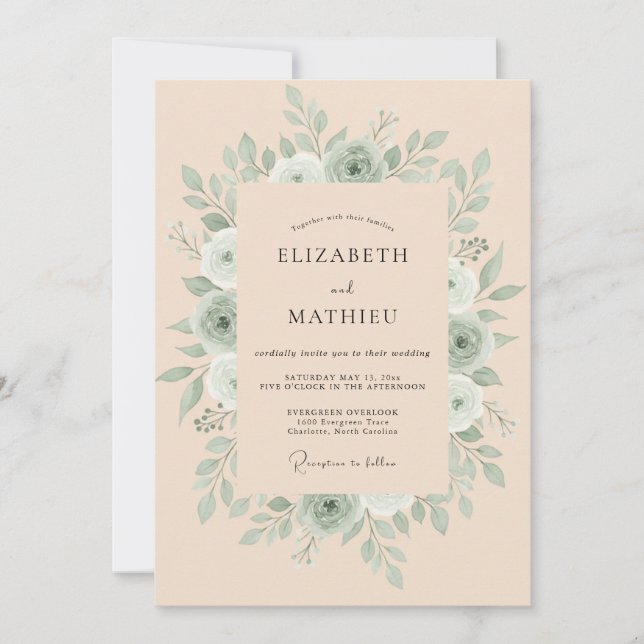 Convite Casamento Boho Terroso em Verde Sálvia (Frente)