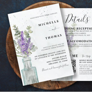 Convite Casamento Boho Tudo Em Um Eucalipto e Lavanda Em