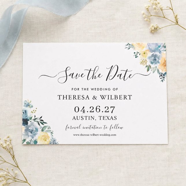Convite Casamento Boho Vanilla Blue Salve a Data (Criador carregado)