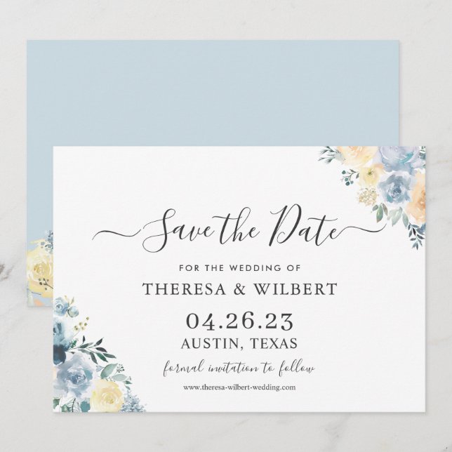 Convite Casamento Boho Vanilla Blue Salve a Data (Frente/Verso)