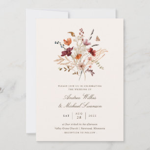 Convite Casamento Boho Vintage Flor Silvestre Outono