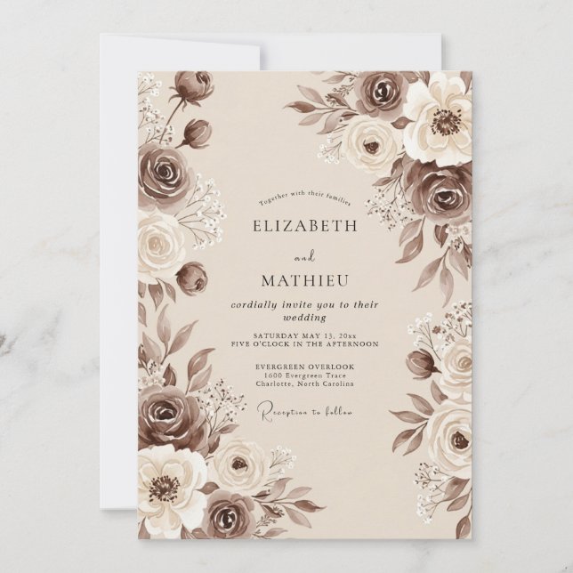 Convite Casamento Boho Vintage Marrom Sépia (Frente)