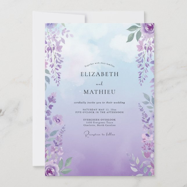 Convite Casamento Boho Violeta Glícine (Frente)