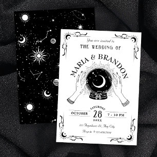 Convite Casamento bola de cristal da lua mágica preta e br