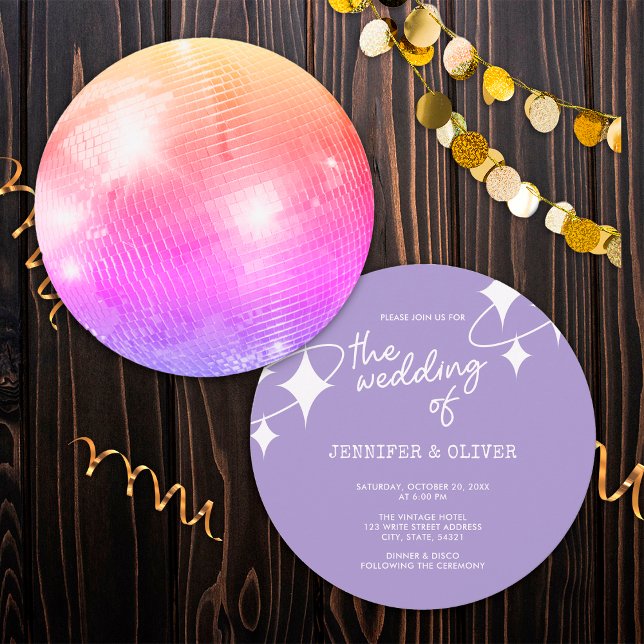 Convite Casamento Bola de Discoteca Laranja Rosa Lavanda R (Criador carregado)