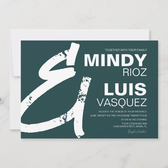 Convite Casamento BOLD E comercial Grunge Verde  (Frente)